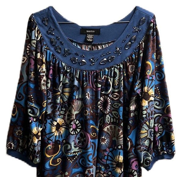 Kaktus, Beautiful Design U-Neckline, Multi Color Casual Top, Large - Picture 4 of 6